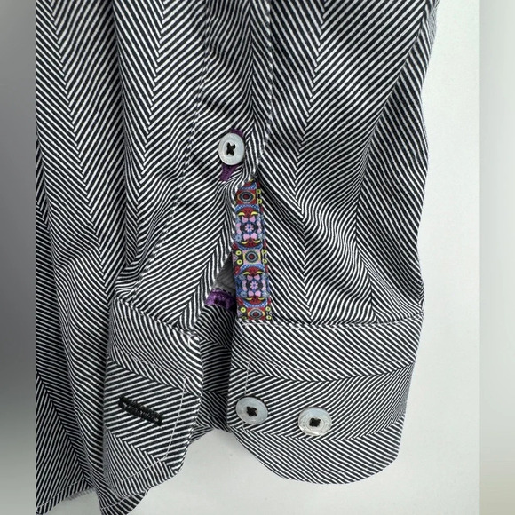 Robert Graham Shirt Mens M/L 16  Gray Stripes Stretch Designer Button Up - Picture 3 of 10